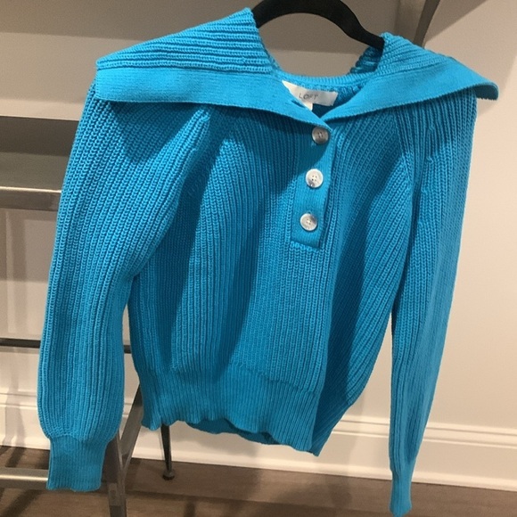 NWT LOFT Sweater Pullover Vibrant Blue Knit OVERSIZED XS - Picture 2 of 9
